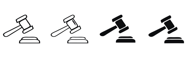 Vector art of gavel icons transitioning from outline to solid black on sound block 

