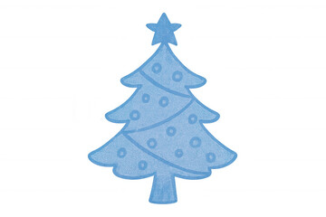 Blue christmas tree illustration with a star, decorating for the holiday season. Transparent background