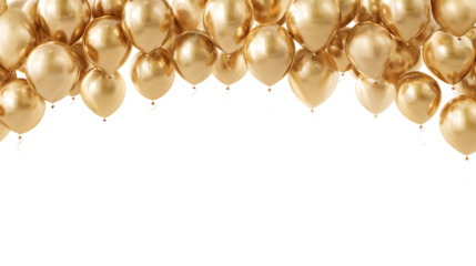 Many gold balloons isolated on transparent background