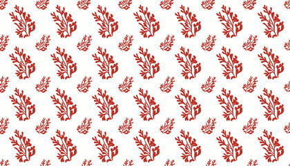 Red Floral Seamless Pattern, Hand Drawn Botanical Background, Vintage Style Floral Wallpaper, Autumn Leaves Seamless Texture