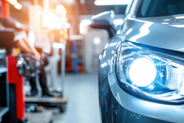 Car Headlight in Auto Repair Shop