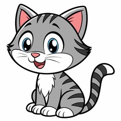 Delightful Cartoon Kitten Illustration A Charming Feline Friend with Playful Stripes and Adorable Eyes for Whimsical Designs