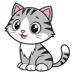 Adorable Striped Cartoon Cat Illustration A Whimsical Feline Friend with Playful Charm and Detailed Design for Children's Content