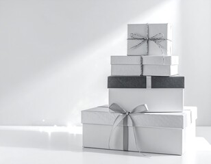 Stacked gift boxes in white and gray
