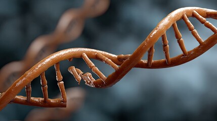 Close-up of a DNA double helix showcases intricate strands and textured patterns, emphasizing the beauty of genetic material