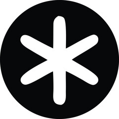 Simple six pointed star symbol icon inside black circle minimalist geometric design modern abstract graphic element