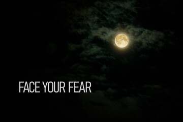 Face your fear - motivational quote is shown using the text. Fear and courage