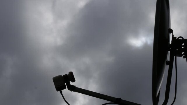 Digital Satellite Receiving Equipment. Internet Communication TV Satellite Antenna. Digital Technology Working in Extreme Weather.