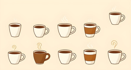 cafe cup vector, hot drink cups, cartoon beverage cups, coffee and tea cups, hand drawn coffee cups, cartoon coffee collection, coffee doodles, coffee icon set, mug cartoon design, coffee break illust