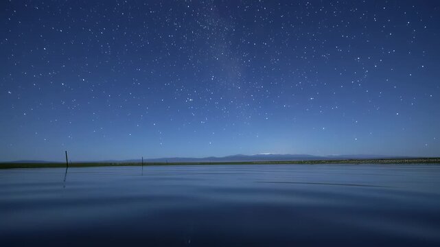 Starry night over a calm lake