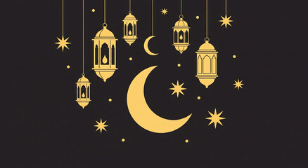 Cultural Event, Moon and Lanterns, Night Sky, Illustration, Festive Atmosphere, Aerial View, Celebration Concept