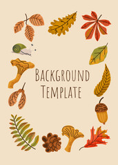 Autumn frame with leaves for banner or social media template, sale, greeting card. Cute childish template.
