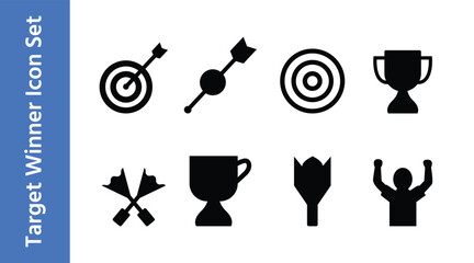 Target, Darts, Trophy and Winner Icon Set Vector Illustration for Sports and Achievement.
