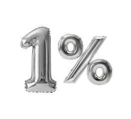 Bal&atilde;o metalizado inflado de um por cento para pre&ccedil;os, desconto e promo&ccedil;&otilde;es, valor de 1% em fundo transparente