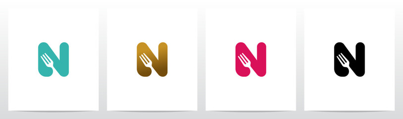 Fork Cutlery Negative Space on Letter Initial Logo Design N