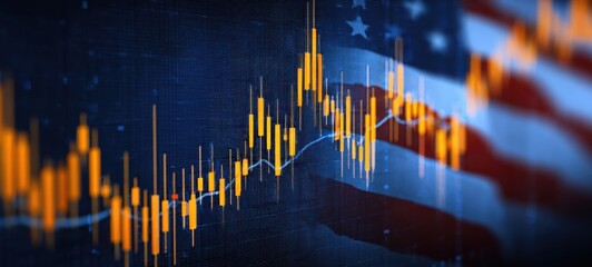 The Financial Market Graph Against a Flag Background Representing Economic Trends