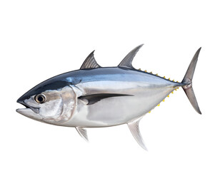 A detailed depiction of a sleek, silver fish showcasing its streamlined body and distinctive fins in a vibrant pose.