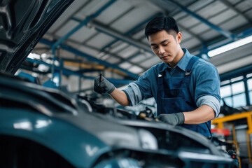 Mechanic Inspecting Car Engine