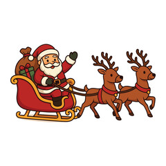 Santa Claus Riding Sleigh with Reindeer Christmas Vector Illustration