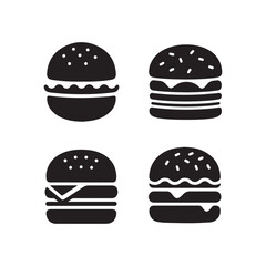 Set of different type of logotype icons burger silhouettes in white background.