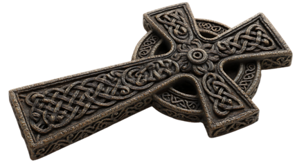 Ornate celtic cross with intricate knotwork isolated on transparent background