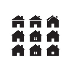  Set of logotype icons house and home roof silhouettes in white background.