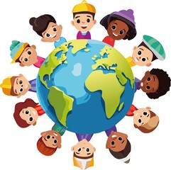 Children of Different Nations Earth White Background