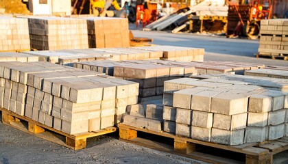 Pallets of paving bricks at a construction site