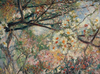 Blossoming Flowers Spring Paintings Nature Beauty Art Colorful Landscape