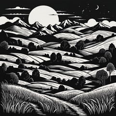 Beautiful greyscale Landscape of desert mountains