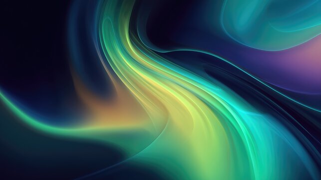 Neon fluid wave with teal and yellow light trails on dark &mdash; luminous abstract background for tech and creative design