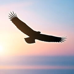 Eagle flying against colorful sunset sky  