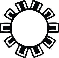 Distinctive black and white sun symbol graphic featuring a circular core and rectangular rays for universal appeal and recognition
