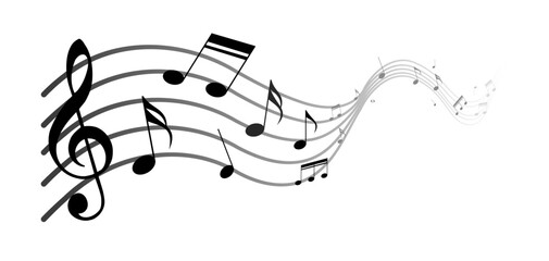 Music notes wave isolated. Abstract group of musical notes on a dynamic background. Perfect for music projects, sound design, concert posters, digital art, and creative musical illustrations.