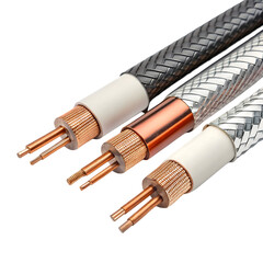 Coaxial Cables: Close-up of Copper Wiring on transparent background