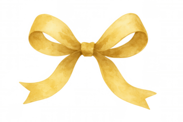 Gold watercolor bow creating festive gift wrap decoration, celebrating holidays, birthdays, or special events, on transparent background