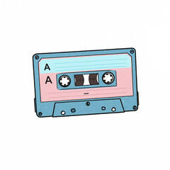 Fototapeta premium Retro Cassette Tape Illustration: Pastel Blue and Pink, Nostalgic Vibe, 80s Aesthetic, Vintage Design Element.