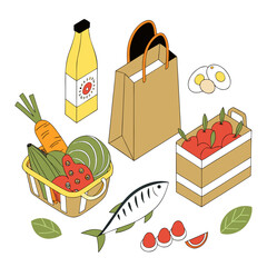 vector illustration of a set of food products