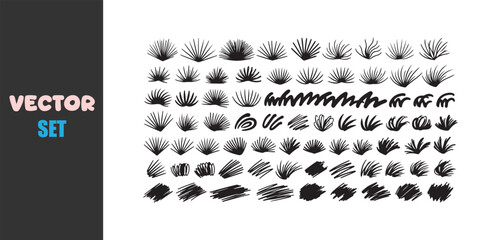 Collection of black hand drawn abstract brush strokes and scribbles