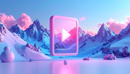 Play button over winter landscape
