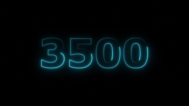 abstract beautiful neon countdown 3500 number animation background 4k video.