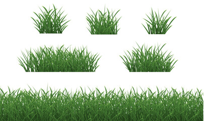 Grass Borders Set With Isolated White Background
