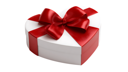 Heart shaped gift box with red ribbon isolated on transparent background