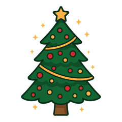 Decorated Christmas Tree with Ornaments and Star on Top Vector