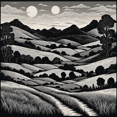 Beautiful greyscale Landscape of desert mountains