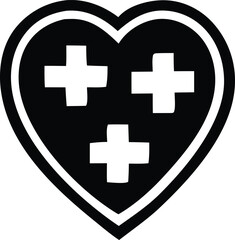 Iconic heart symbol with three white crosses inside a thick border ideal for medical charity or health awareness campaigns