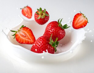 Fresh strawberries in milk splash