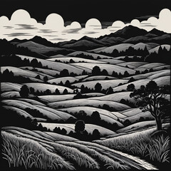 Beautiful greyscale Landscape of desert mountains