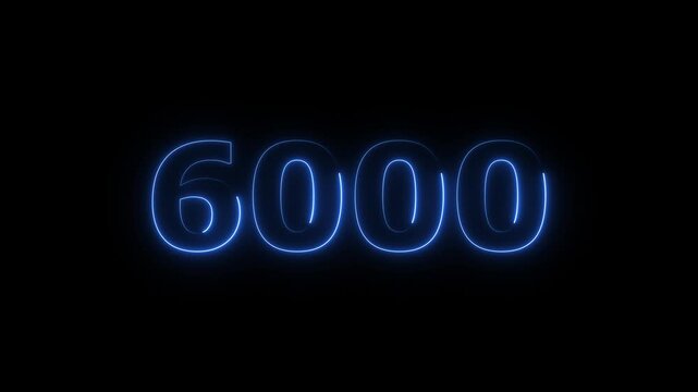abstract beautiful neon countdown 6000 number animation background 4k video.