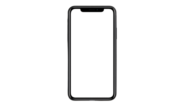 Modern smartphone with blank screen isolated on transparent background